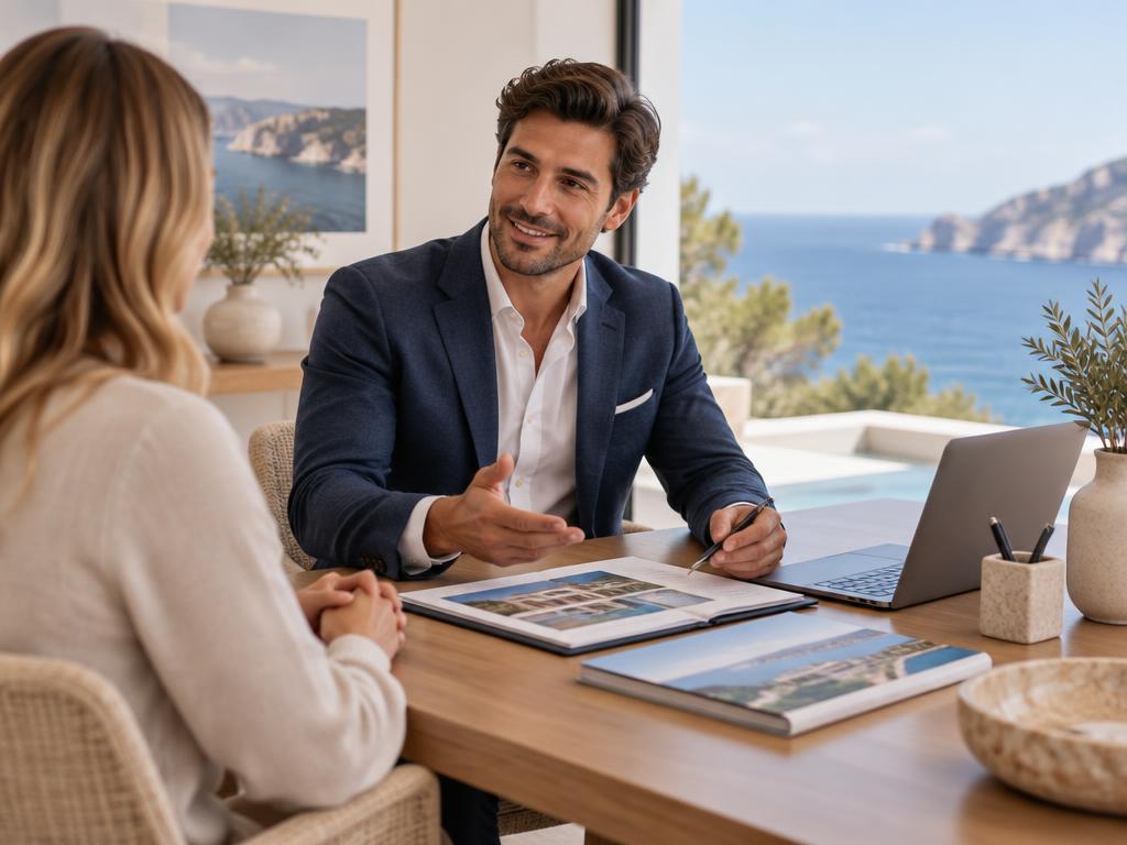 Consultoria imobiliária personalizada em escritório com vista para o mar