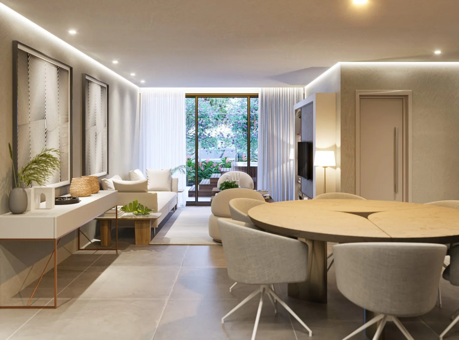 Sala de estar e jantar integradas em apartamento do Jady Miranda